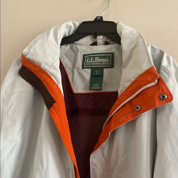 L.L. Bean White and Orange Raincoat with Stand-Up Collar - Picture 3 of 3